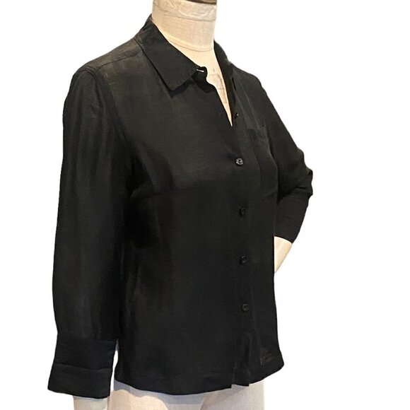 Coldwater Creek Linen & Silk Button Up Top Sz PS Black #227L - Picture 4 of 12